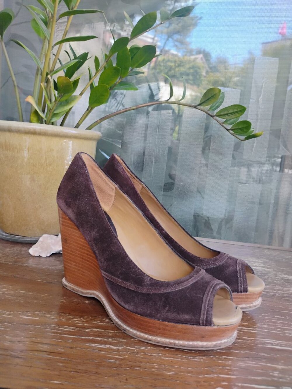 Steve Madden Brown Suede Peep-Toe Wedge Heels
